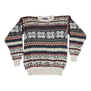 Vintage 100% Wool Mens Size‎ L Knit Winter Sweater Snowflake MADE IN USA
